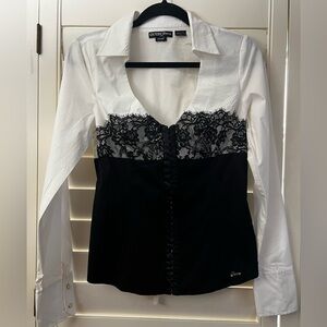 Guess Jeans Stretch Blouse (corset style hook & eye closures)